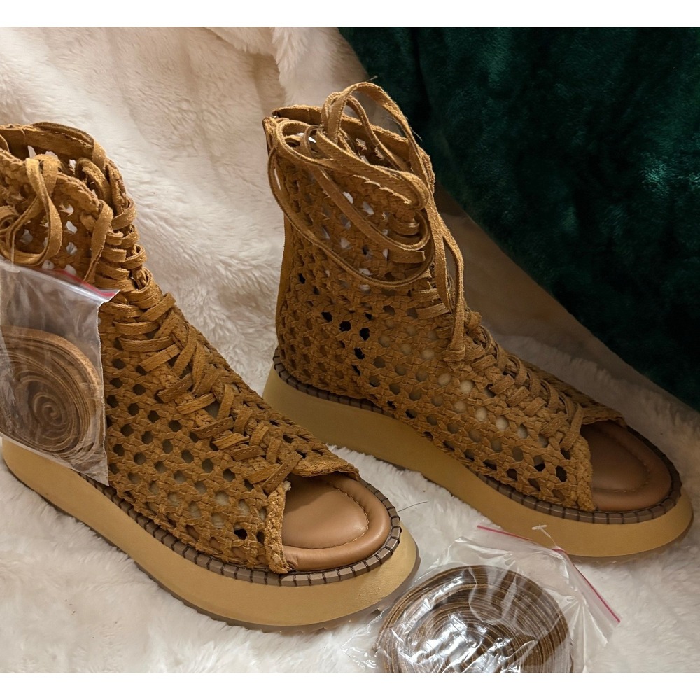 Free People Women Woven Lace Up Gladiator Platform Sandals Tan Leather Bootie 8 - Picture 6 of 11